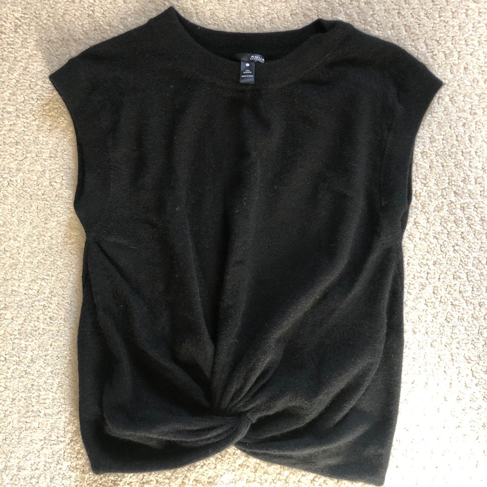 EUC Aqua cashmere twist-front sleeveless sweater